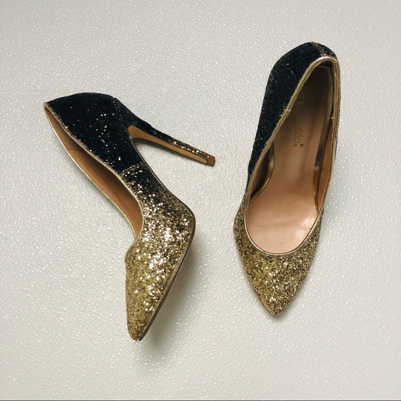 Shoedazzle Teagan Ombre Pump black and gold glitter ombré gradient high heels - Picture 11 of 13
